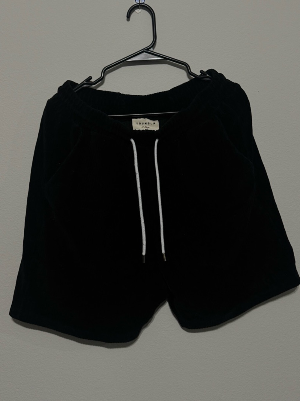 YoungLA Black Corduroy Drawstring Athletic Shorts